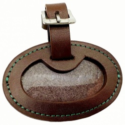 Exclusive Chunky Leather Badge Holder (Brown/Green Stitching)